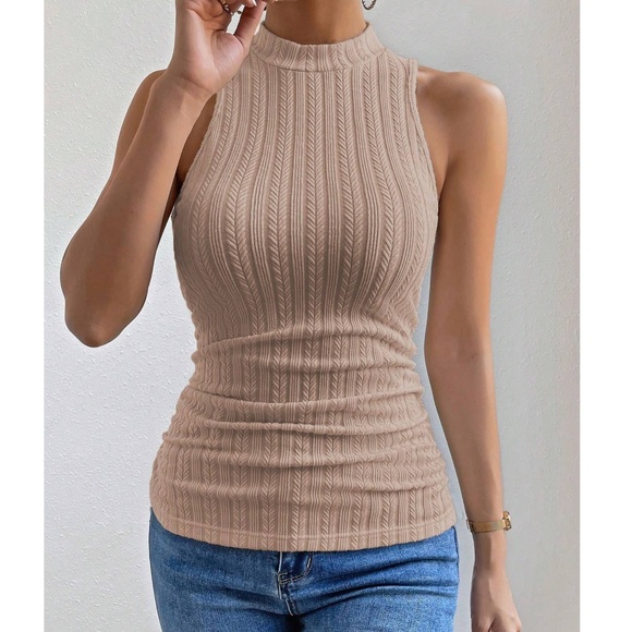 026 Fitted Ribbed Knit Mock Neck Tank Top - Picture 16 of 16